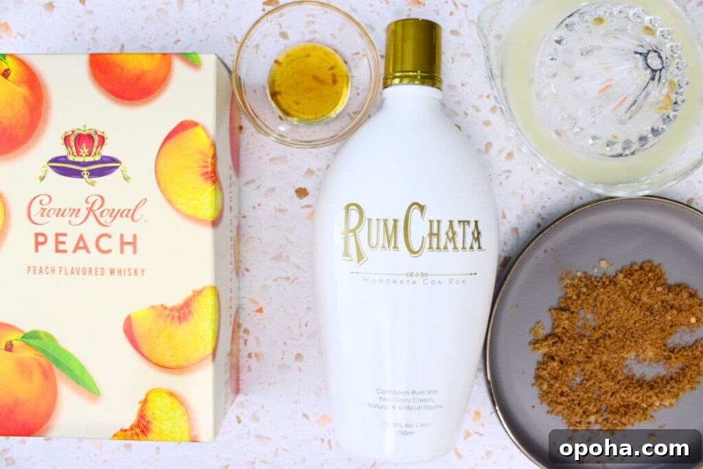 Peach Cobbler Cocktail Recipe with Crown Royal Whiskey 4 ingredients to make peach cobbler cocktail with crown royal