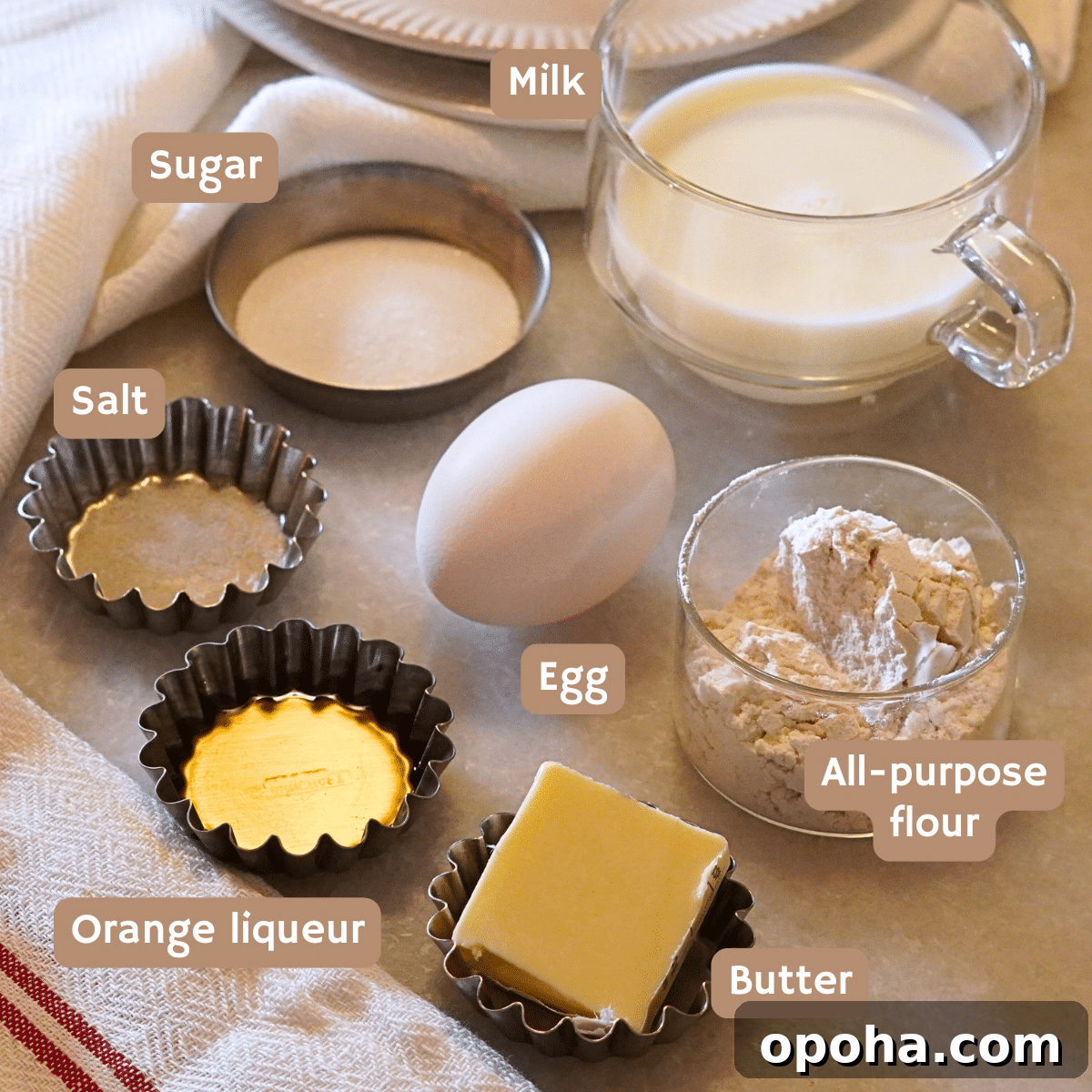 ingredients for making crepes for crepes suzette