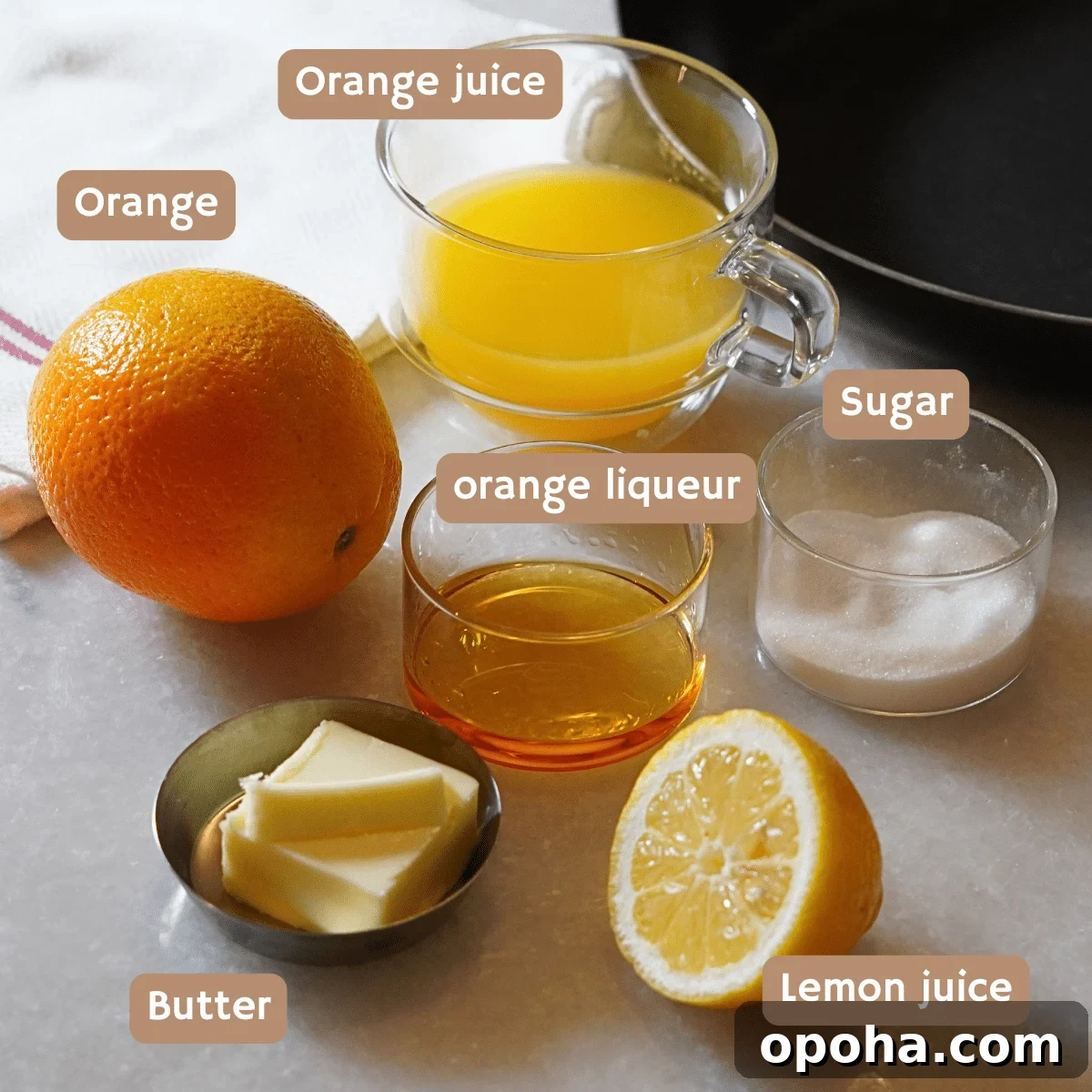 ingredients for making orange sauce for crepes suzette