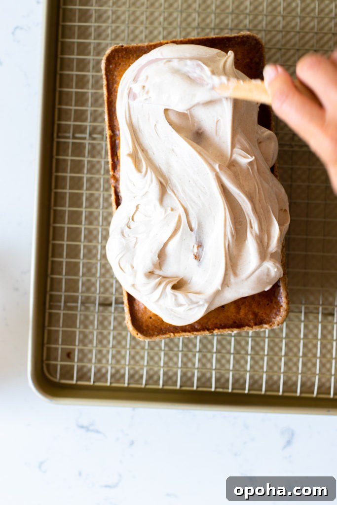 Pumpkin Spice Quick Bread with Maple Cream Cheese Frosting 14 Frosting the Pumpkin Spice Bread with Maple Cream Cheese Frosting