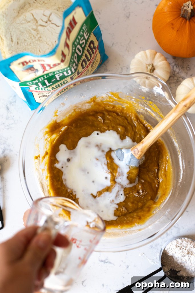 Pumpkin Spice Quick Bread with Maple Cream Cheese Frosting 7 adding buttermilk