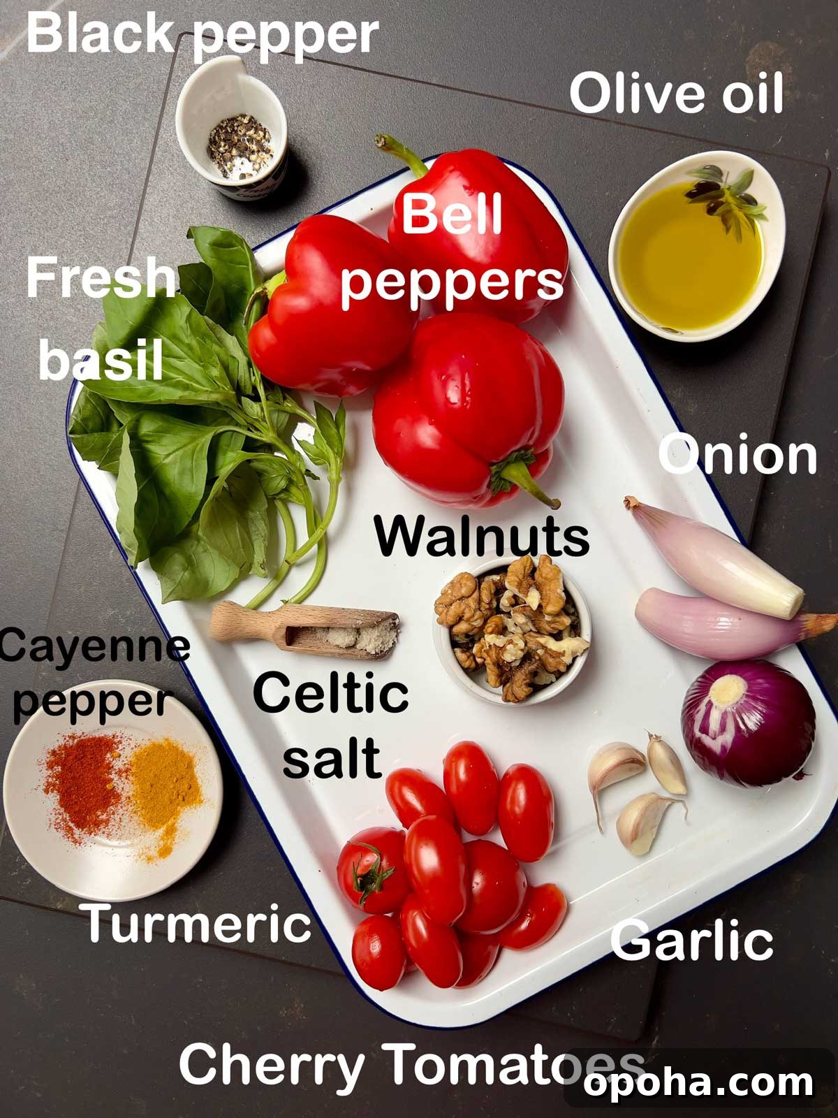 Red pepper sauce ingredients.