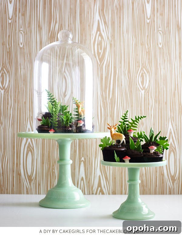 How to Make a Charming Cupcake Terrarium Step-by-Step 16 Completed cupcake terrarium under glass dome