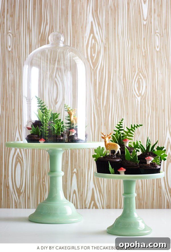 How to Make a Charming Cupcake Terrarium Step-by-Step 4 Cupcake Terrarium - nature-inspired terrarium filled with cupcakes, edible greenery, petite mushrooms and miniature deer