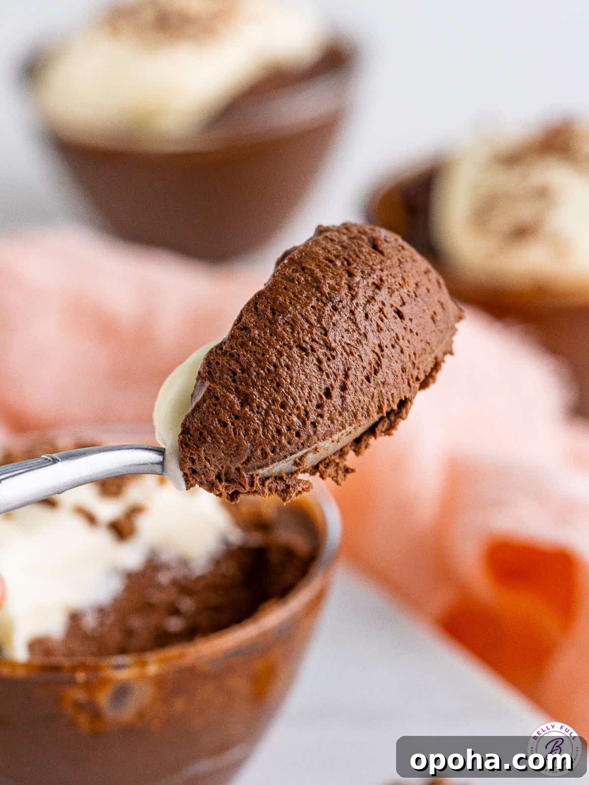 Decadent Chocolate Mousse Recipe You Can Make Tonight 9 Close up spoonful of chocolate mousse.