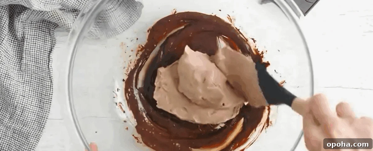 Decadent Chocolate Mousse Recipe You Can Make Tonight 7 Adding the whipped cream to the melted chocolate.