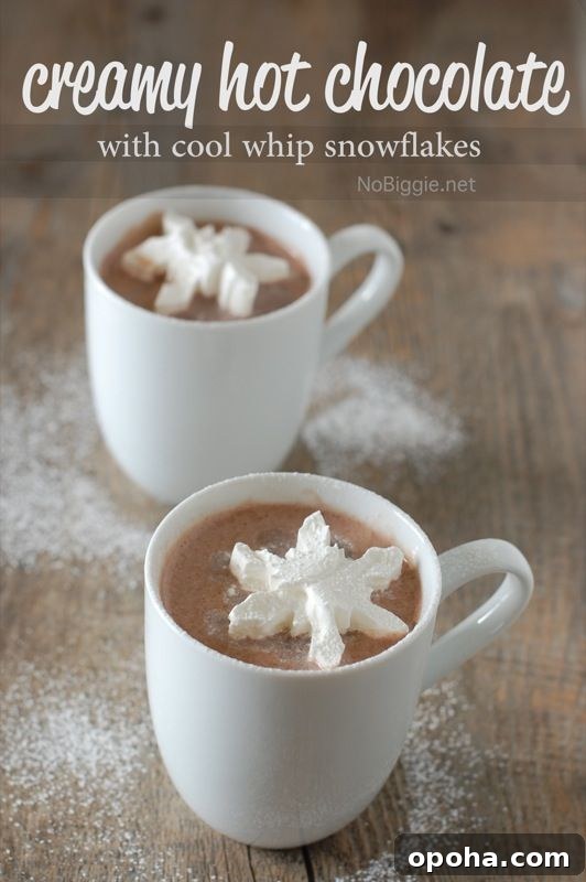 Creamy Hot Chocolate with Cool Whip Snowflakes | 25+ Indoor Winter Activities for Kids | NoBiggie.net