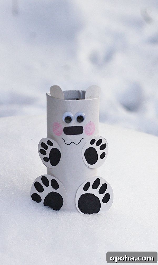 Cardboard Tube Polar Bear | 25+ Indoor Winter Activities for Kids