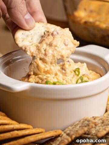 A scoop of slow cooker reuben dip on a tortilla chip.
