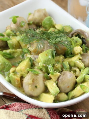 zesty avocado and mushroom salad, zesty salad, italian dressing, easy salad, healthy salad, avocado,salad