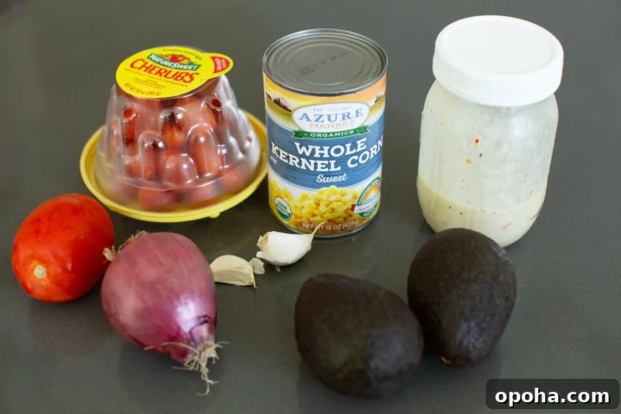 Avocado and Corn Salad with Zesty Italian Dressing 3 ingredients for avocado corn salad