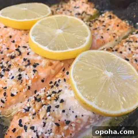 side view of baked salmon