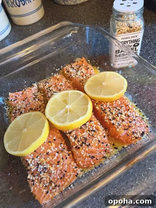salmon in pan ready to bake
