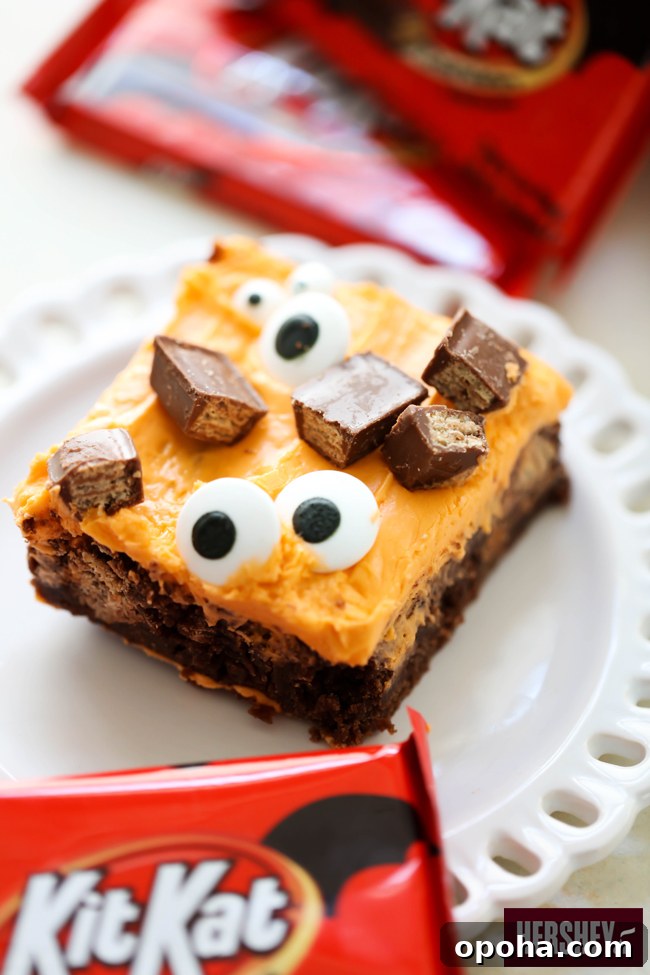 Kit Kat Halloween Brownies Recipe — Spooky Candy Bar Brownies 2 KIT KAT Halloween Brownies - fudgy and loaded with KIT KAT Candy Bars