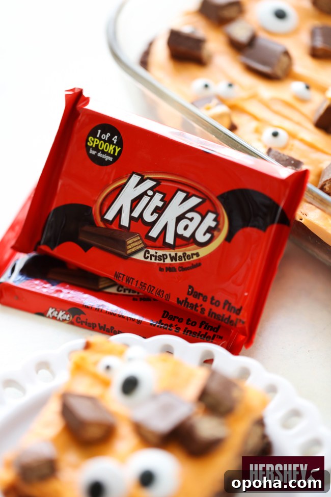Kit Kat Halloween Brownies Recipe — Spooky Candy Bar Brownies 6 Festive KIT KAT Halloween Brownies with sprinkles