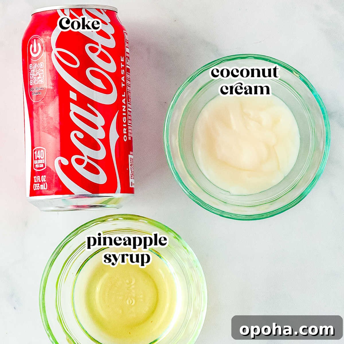 Swig Waikiki Drink Recipe — Copycat Sparkling Island Mocktail 4 The Swig Waikiki ingredients with text overlay.
