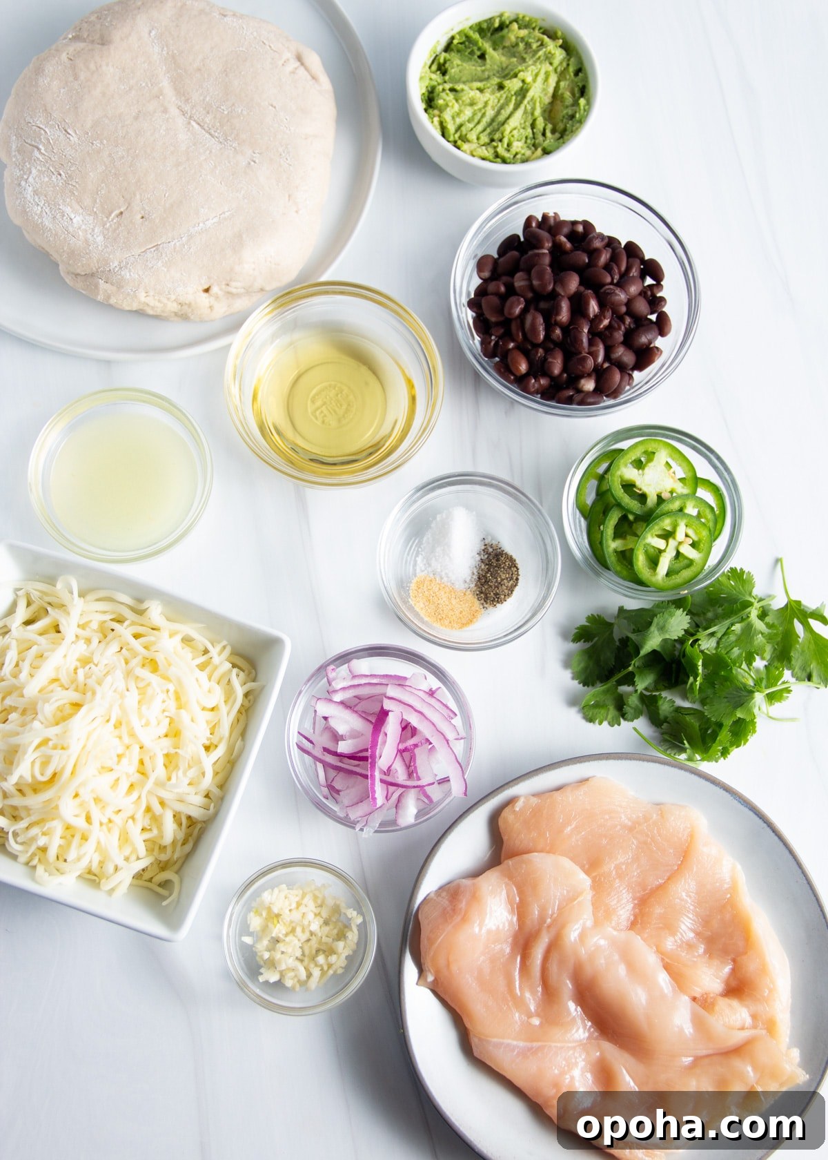 Chicken, Black Bean & Smashed Avocado Pizza Recipe 4 Picture of individual ingredients.