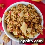 Apple Quinoa Granola Recipe: Crunchy Baked Apple Quinoa Clusters 13 Apple Quinoa Granola: Easy granola spiced with cinnamon, nutmeg, and cloves and bursting with apple flavor. A must-have fall treat!