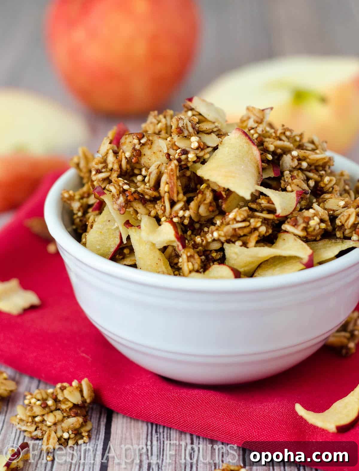 Apple Quinoa Granola Recipe: Crunchy Baked Apple Quinoa Clusters 3 A bowl of apple quinoa granola.