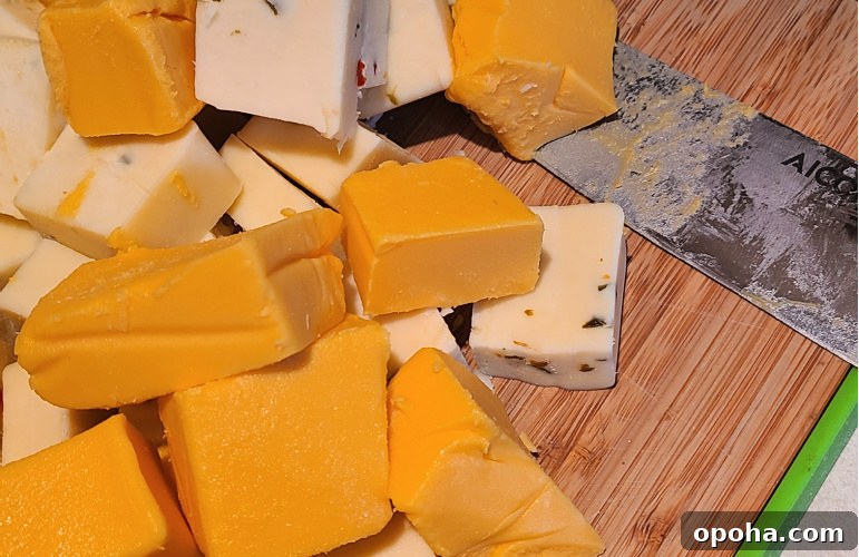 Pit Boss Smoked Queso Dip — Creamy BBQ Cheese Dip Recipe 3 Diced Cheese Cut In Cubes