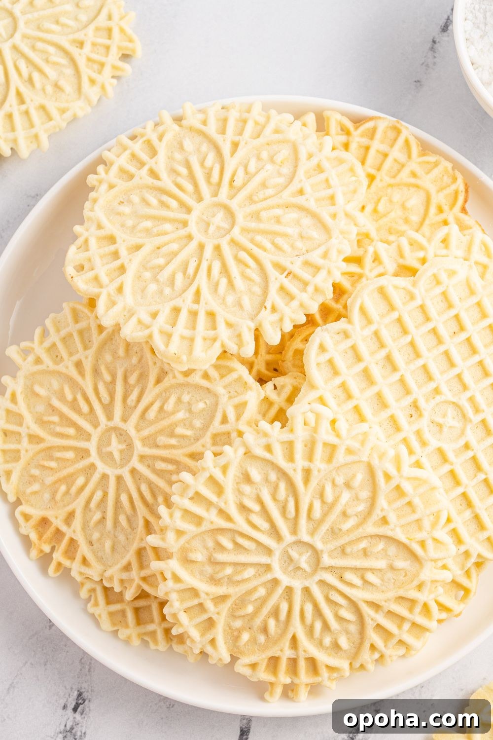 Traditional Italian Pizzelle Cookies: Crisp Anise Wafers Recipe 26 Pizzelles stacked on plate