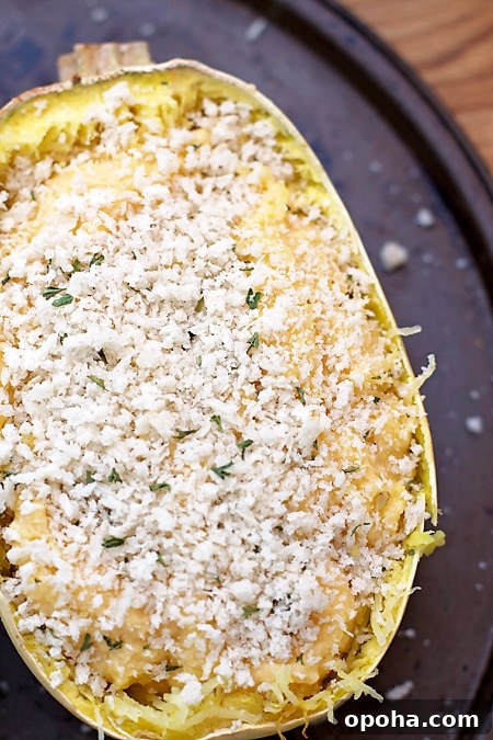 Twice-Baked Spaghetti Squash Mac ’n’ Cheese Casserole 3 Twice Baked Spaghetti Squash Mac n' Cheese in a baking dish