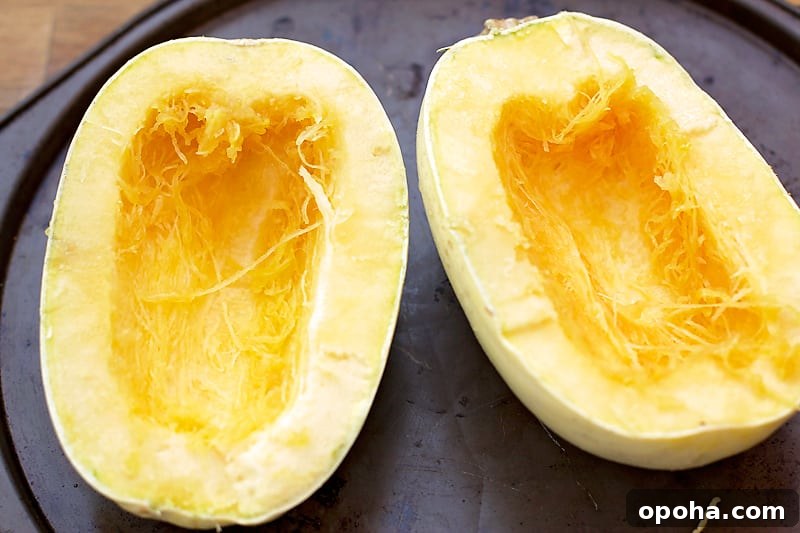 Twice-Baked Spaghetti Squash Mac ’n’ Cheese Casserole 7 Shredded spaghetti squash in a bowl