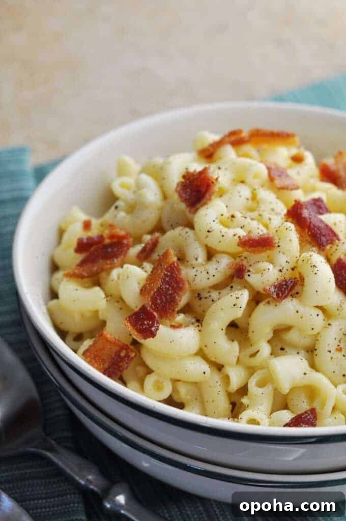 Quick Creamy Macaroni Carbonara Recipe in 20 Minutes 2 Macaroni carbonara up close in bowl