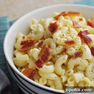 Macaroni carbonara up close in bowl