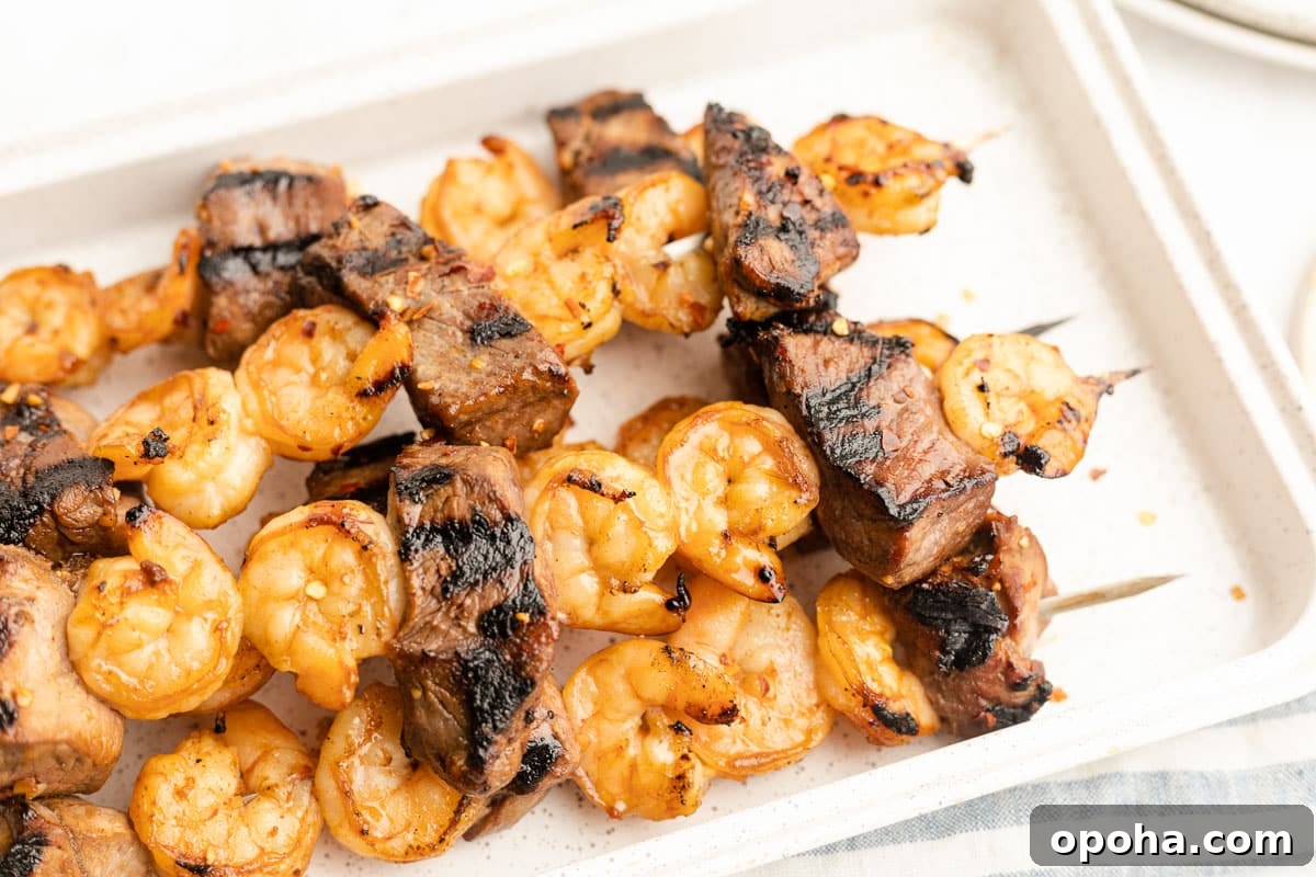 Steak and Shrimp Kabobs on the Grill: Flavorful Summer Recipe 4 Skewered steak and shrimp