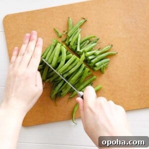Creamy Peanut-Sauce Green Beans (Air Fryer Recipe) 5 Wash green beans. Trim woody ends and cut green beans into thirds.