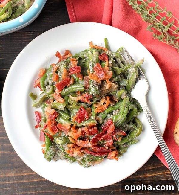 Paleo Whole30 Green Bean Casserole Recipe for Holiday Sides 6 Bacon topping