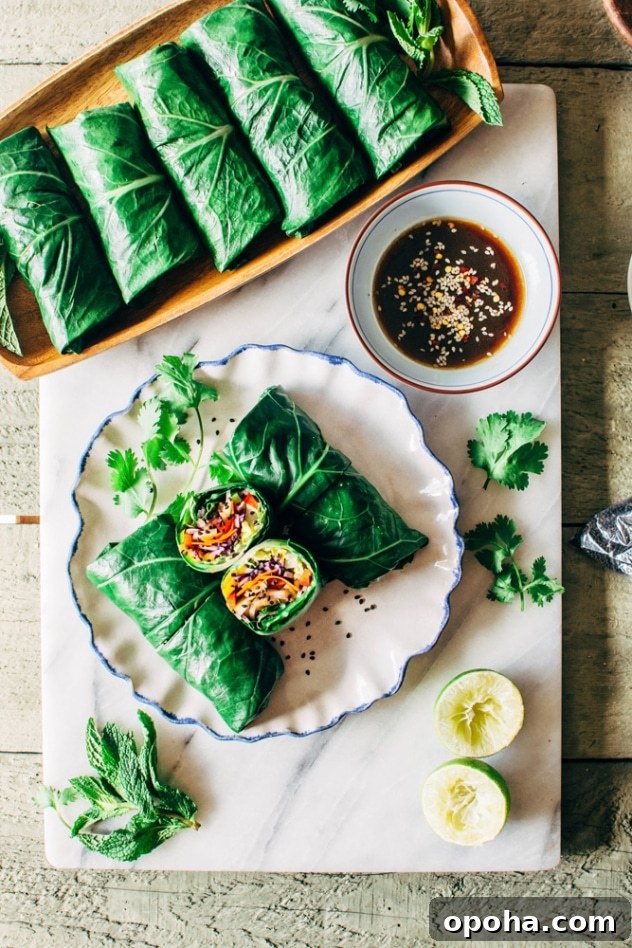 Preparing collard green leaves for spring rolls