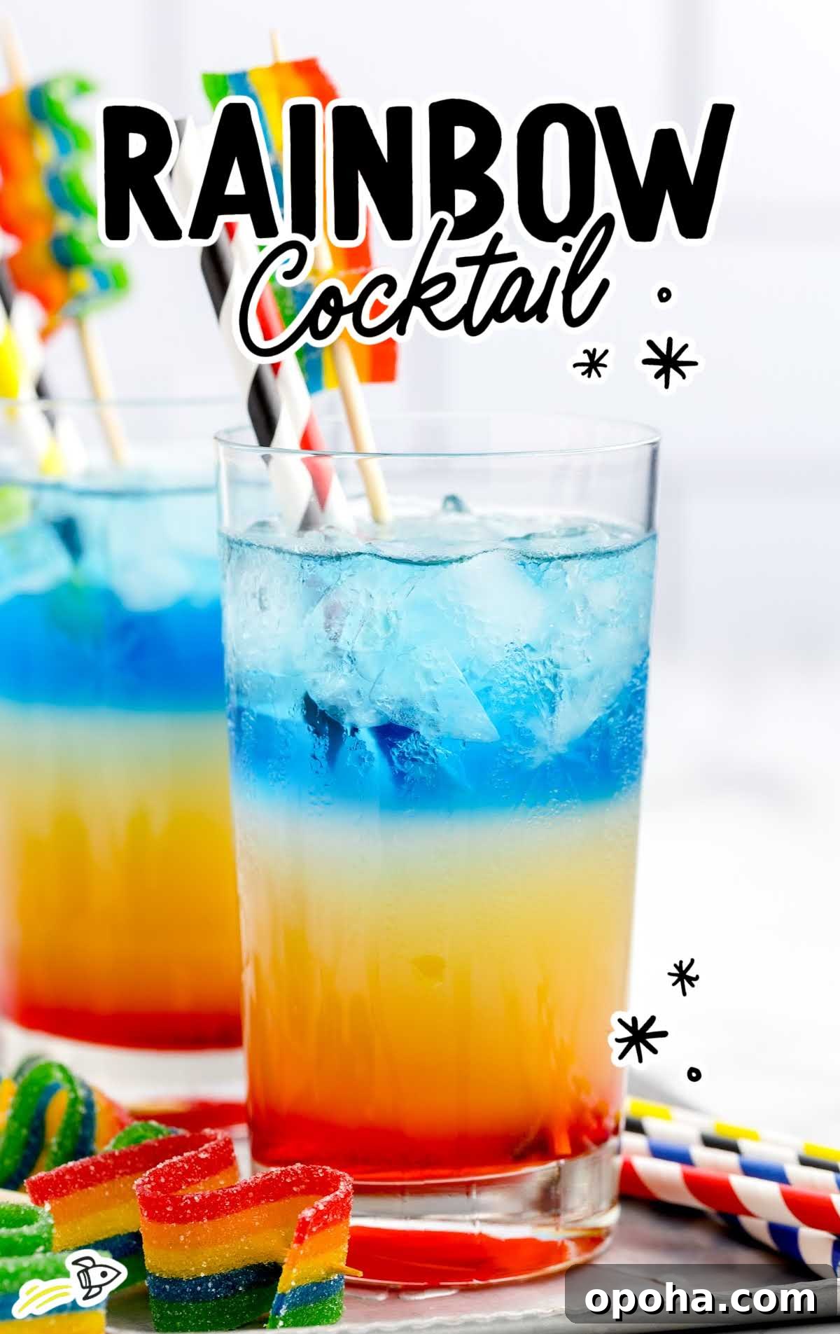 a close up shot of a couple of Rainbow Cocktail