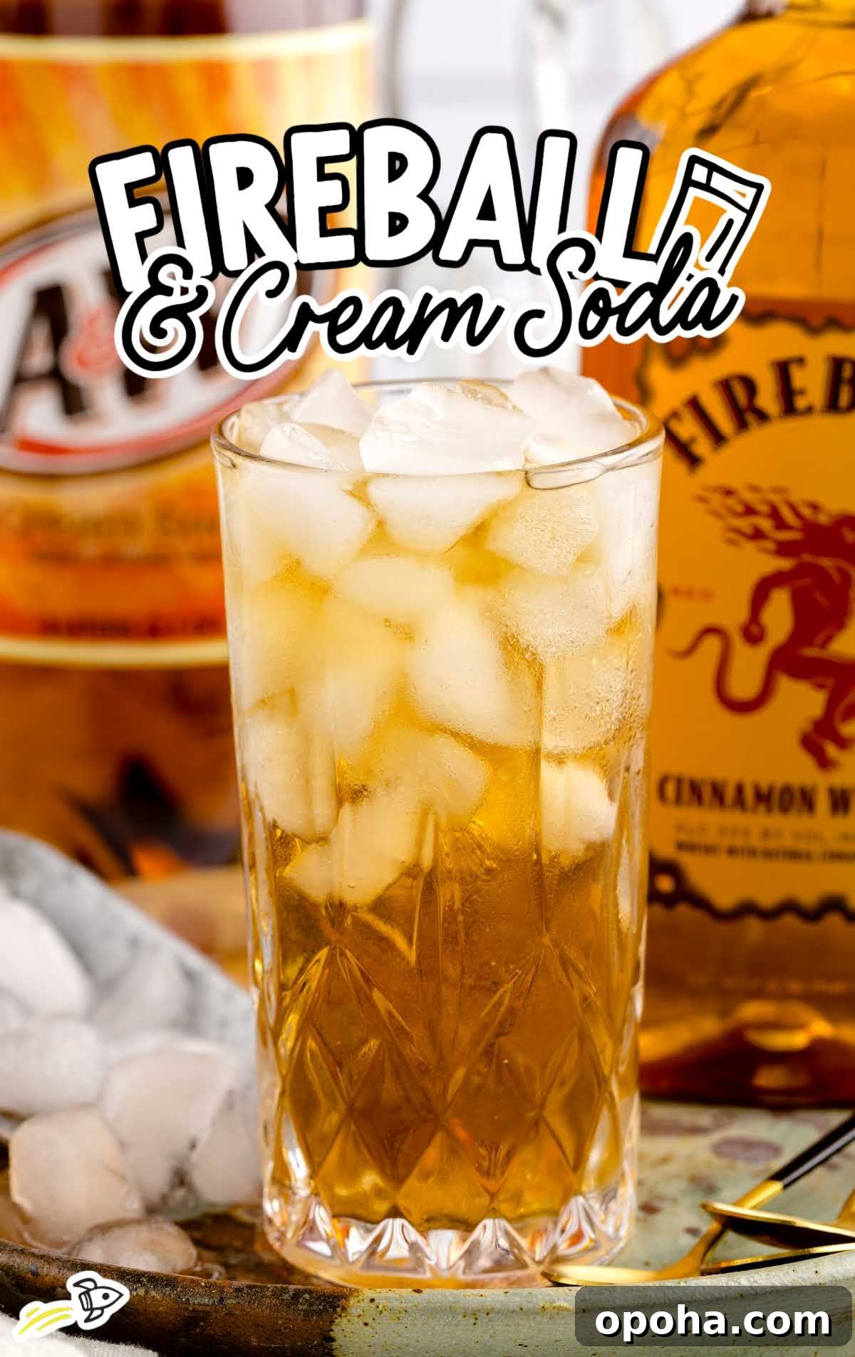 a glass of Fireball and Cream Soda with ice