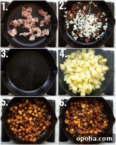 6 step by step photos showing how to make breakfast potatoes