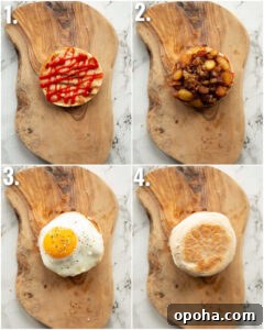 4 step by step photos showing how to make potato sandwich