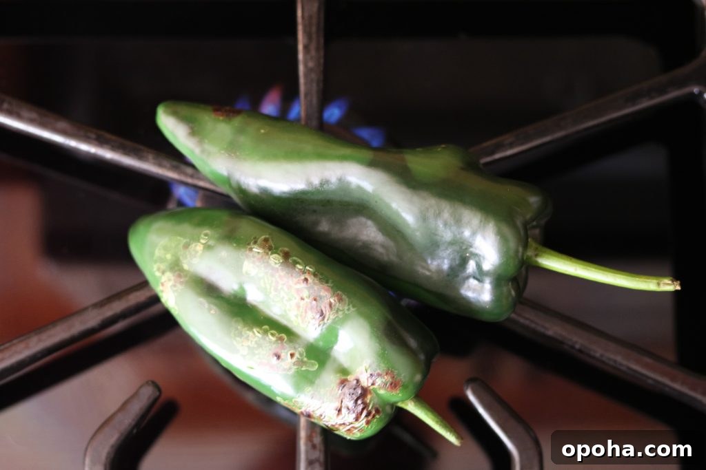How to Roast Chiles at Home: Simple Steps for Smoky Flavor 4 poblanos roasting on stovetop
