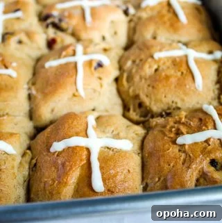 gluten free hot cross buns in a metal pan