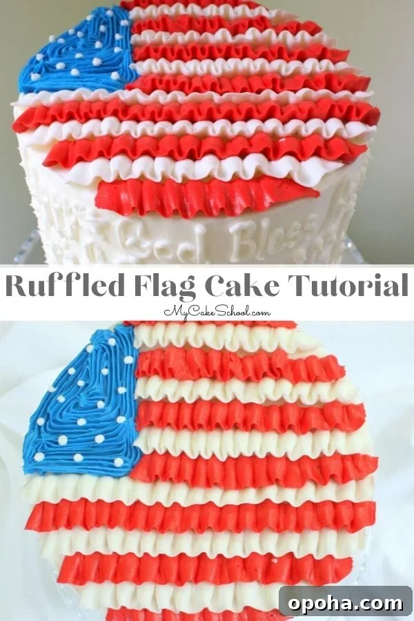 This sweet and simple Buttercream Ruffled Flag Cake design is perfect for patriotic gatherings!