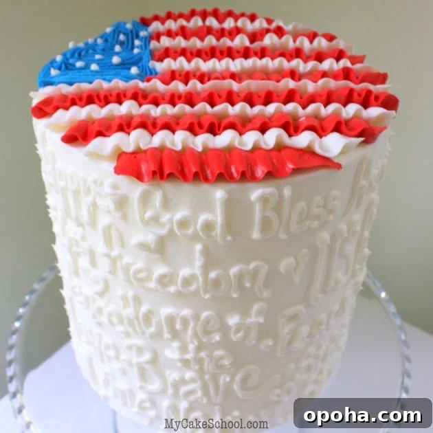 Ruffled Flag Cake for July Fourth! Free cake decorating tutorial by MyCakeSchool.com!