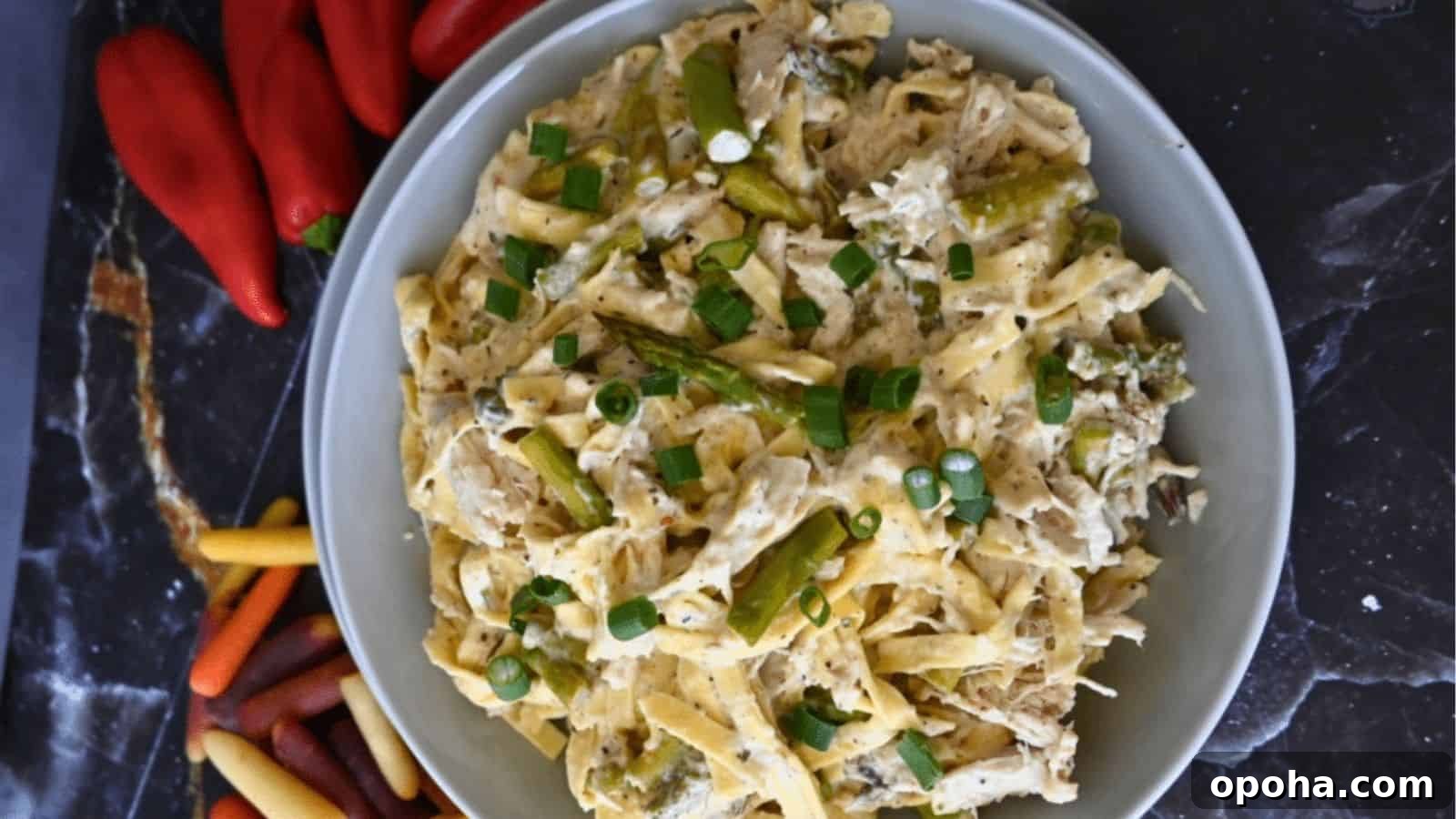 Slow Cooker Chicken Caesar Pasta with Asparagus