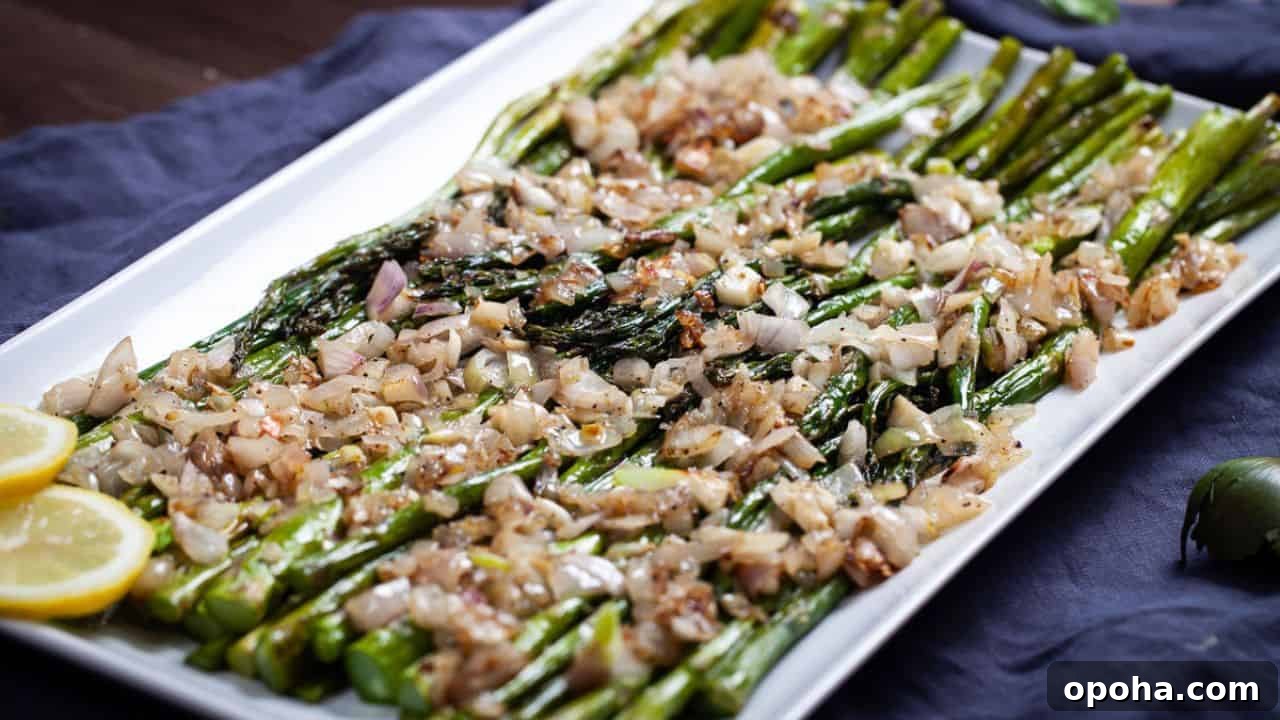 Roasted Asparagus with Buttered Shallots & Garlic Scapes