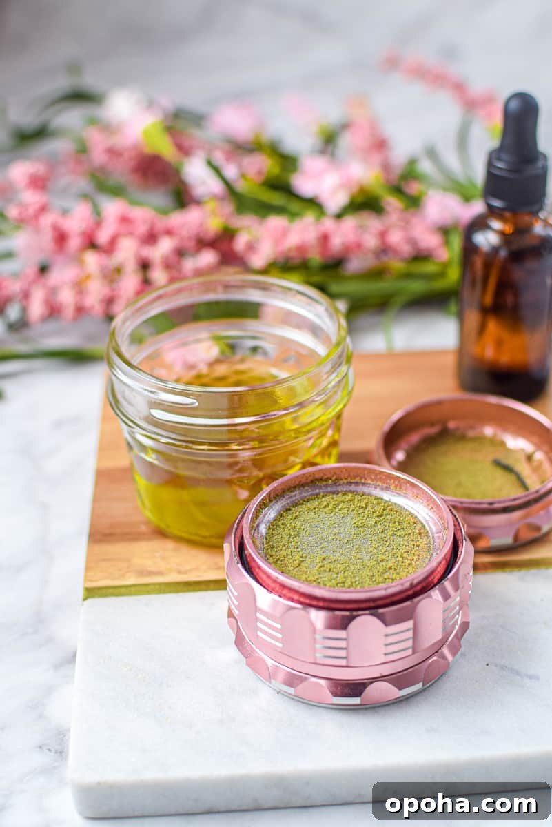 How to Decarb Kief and Make Potent Edibles 9 A picture of cannabis kief in a pink grinder.