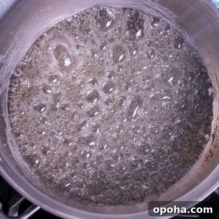boiling sugar in a saucepan