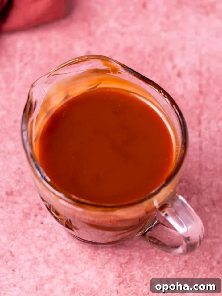 small pitcher of salted caramel syrup