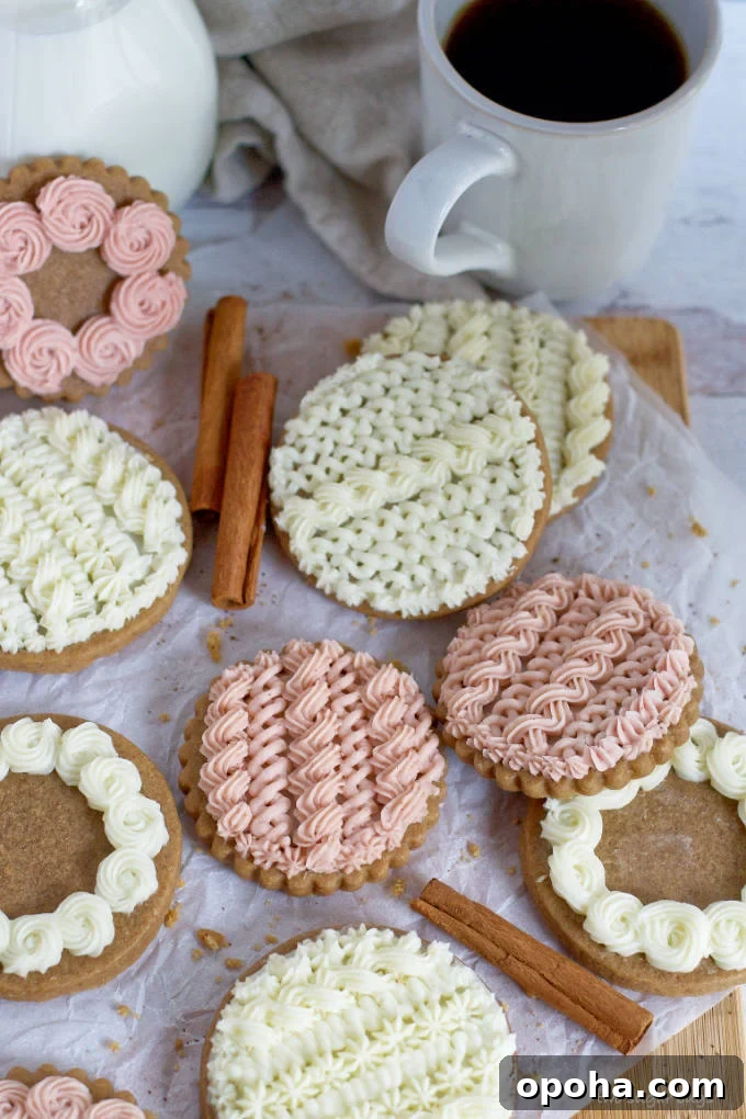 Soft Gingerbread Sugar Cookies Recipe for Tender Holiday Cookies 11 cookies on a parchment lined cutting board with milk and coffee