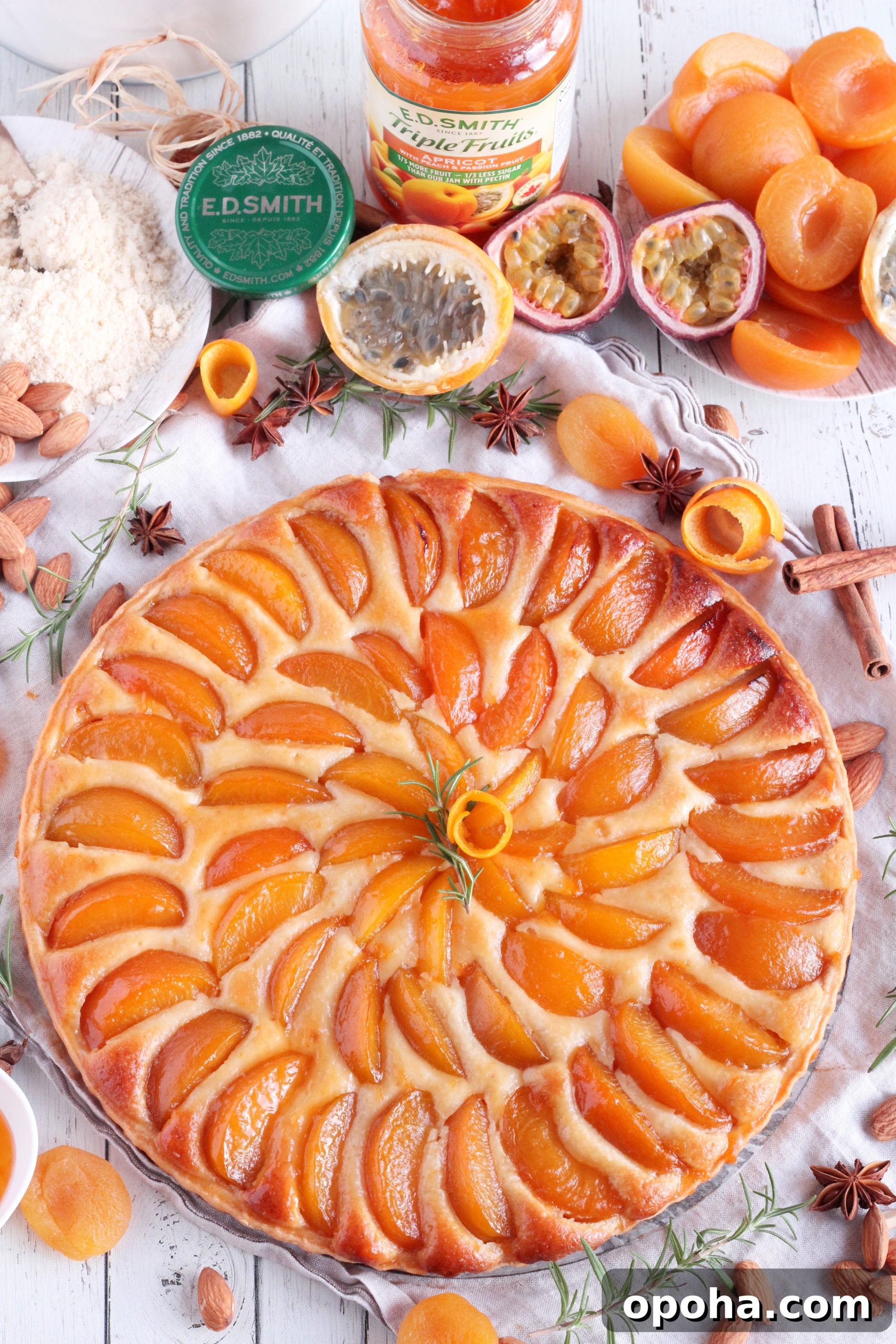 Apricot Almond Tart with Frangipane Filling 2 apricot tart filled with almond cream and topped with apricots