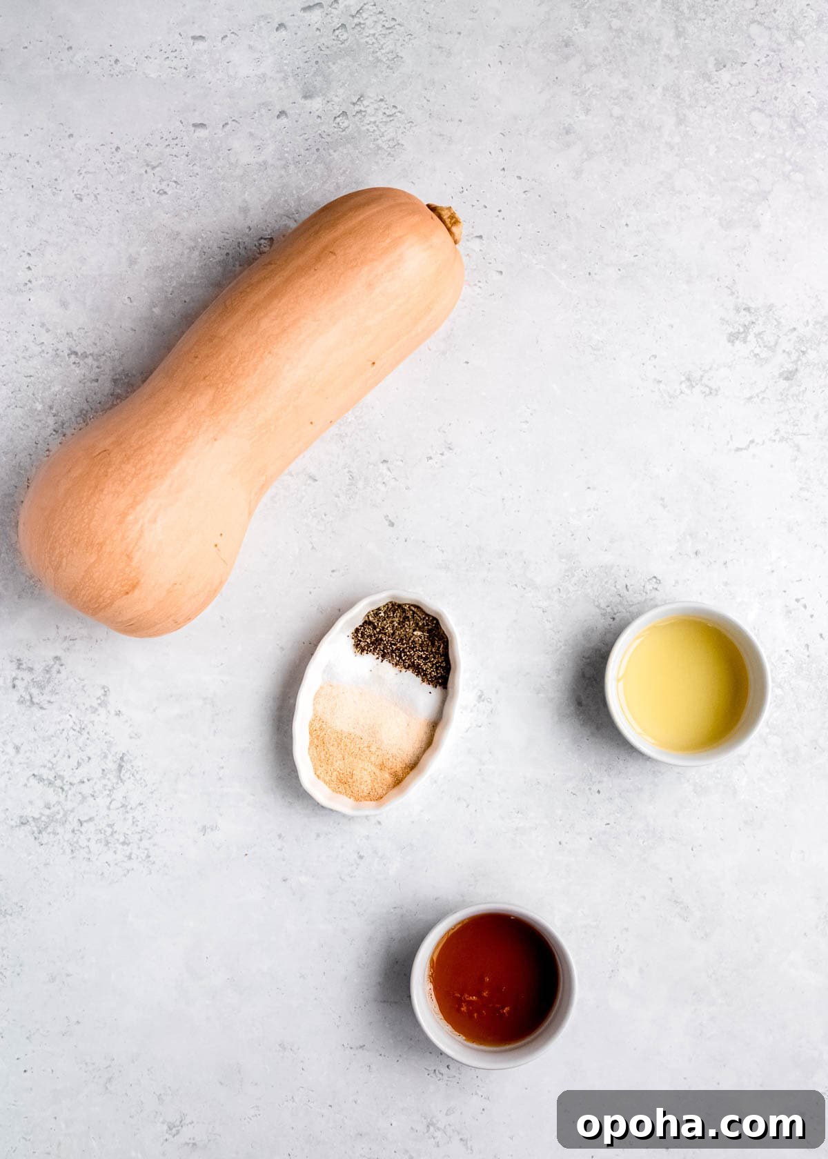 air fryer butternut squash ingredients on a white table