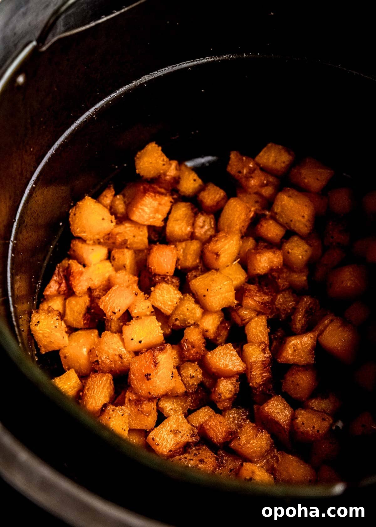 cooked, cubed butternut squash in the air fryer